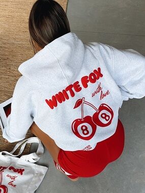 White Fox With Love In The Moment Oversized Hoodie Grey Marle size M/L
